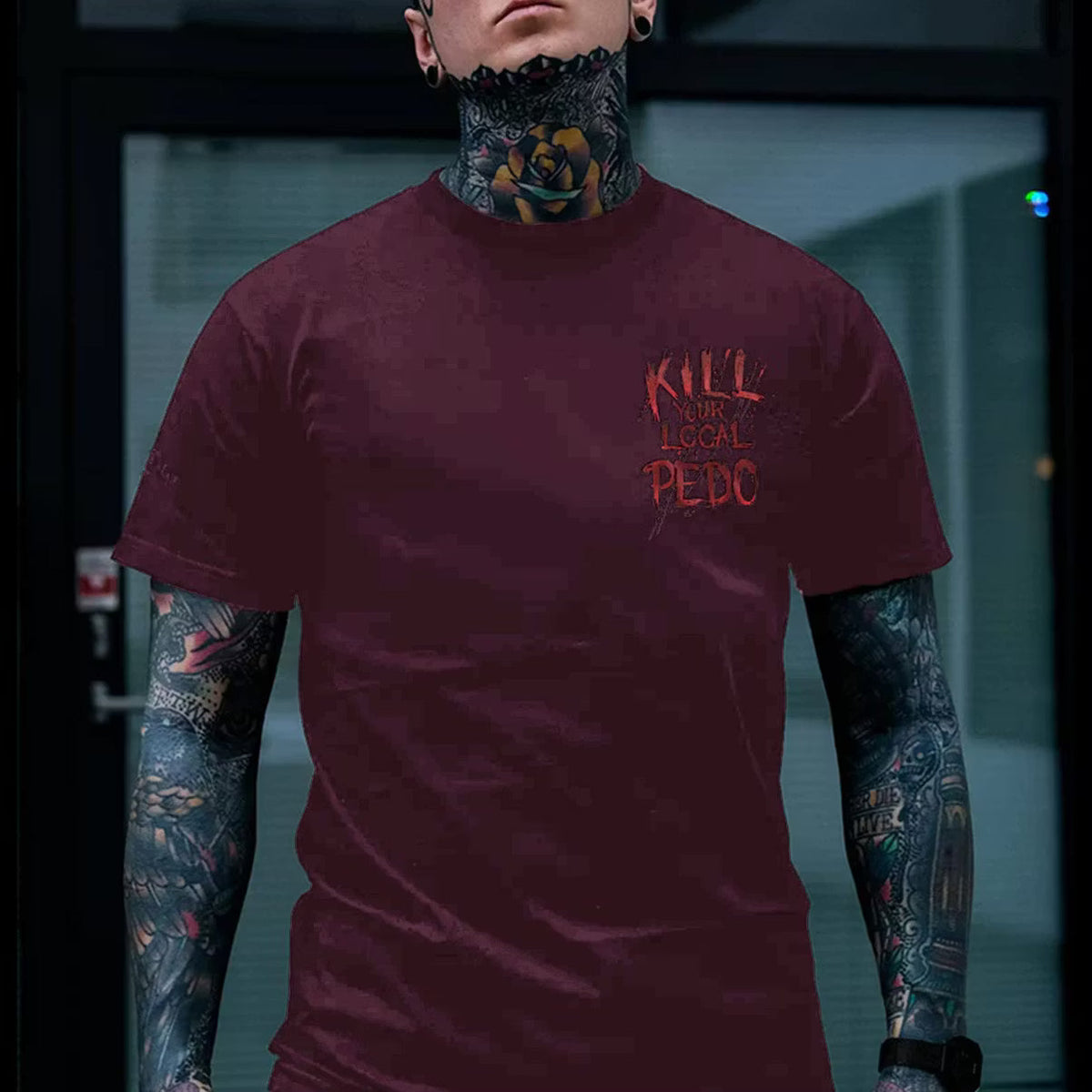KILL YOUR LOCAL PEDO Red Letter White Print T-shirt