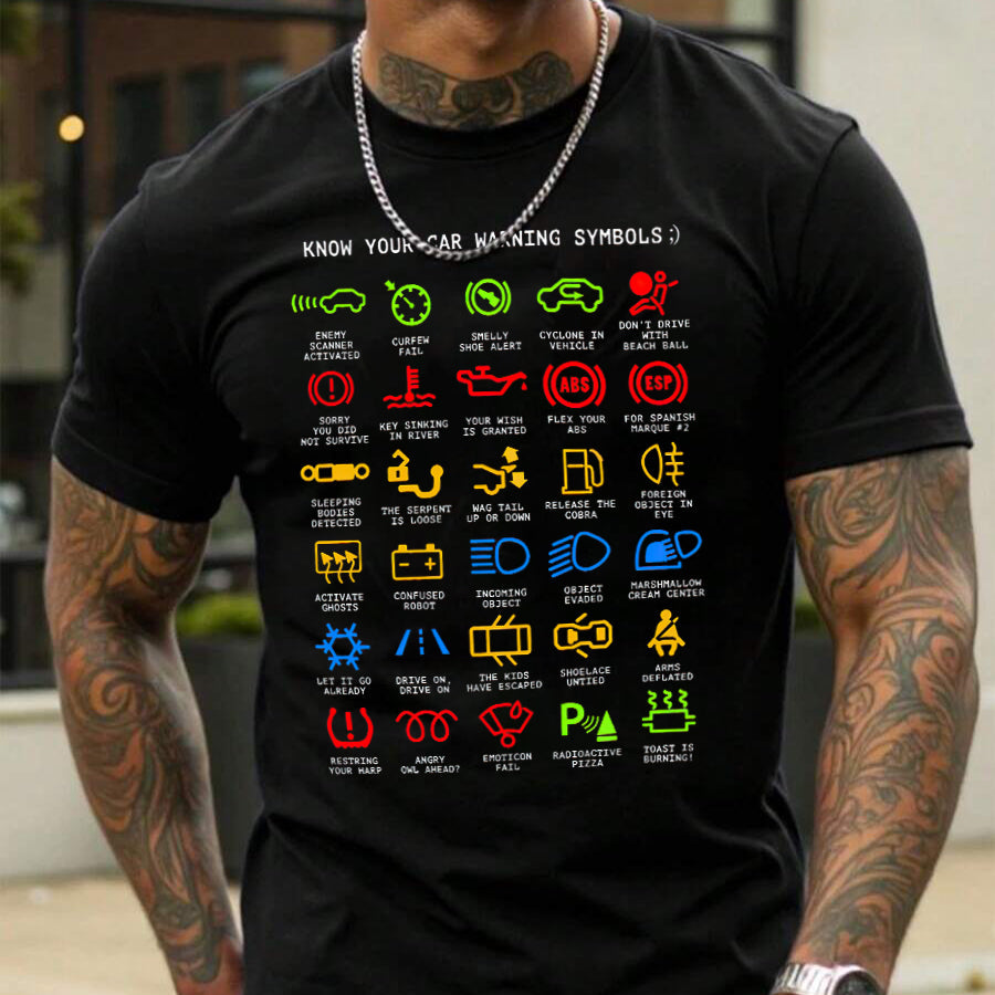 Know Your Car Warning Symbols Printed Men's T-Shirt