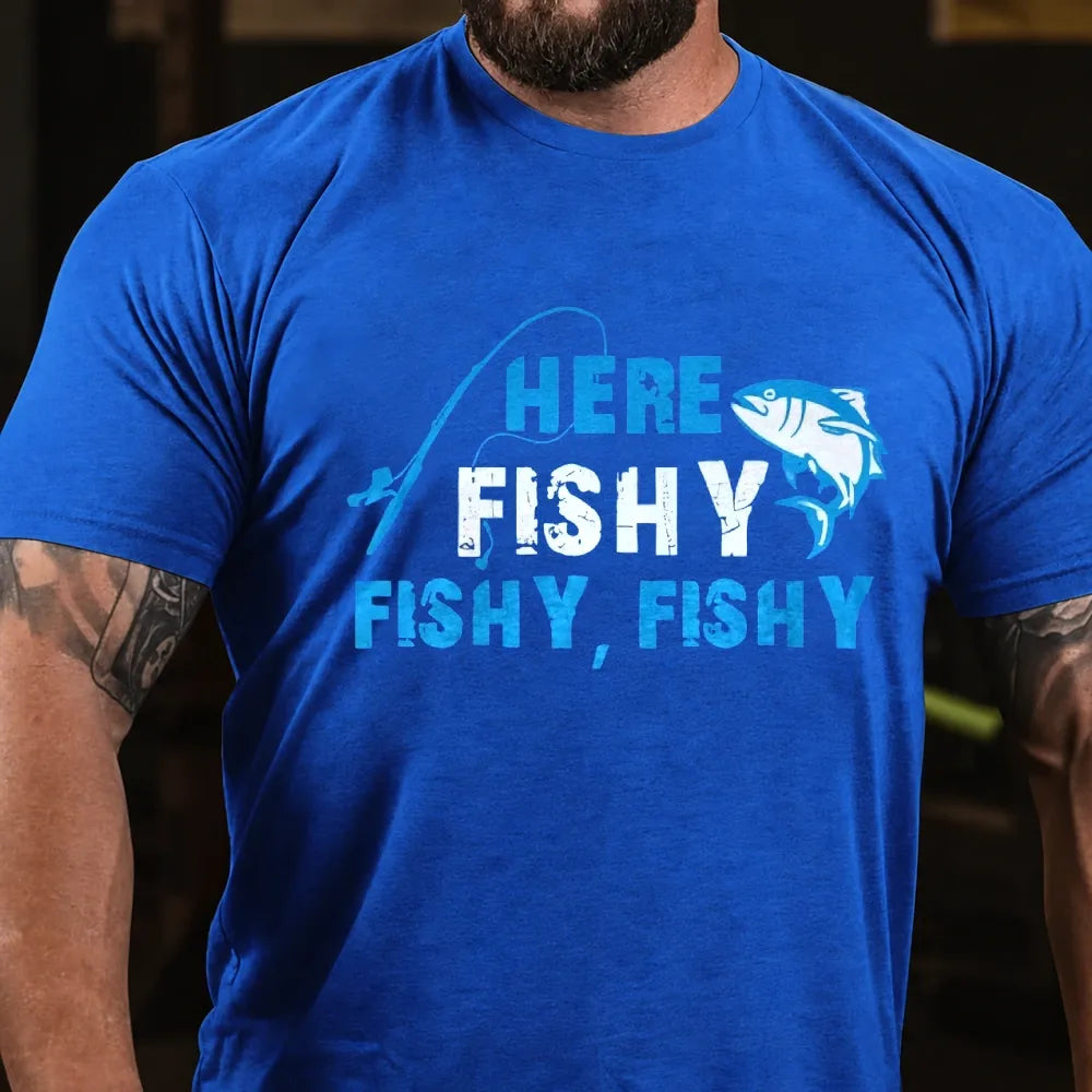 Funny Fisherman HereFishyFishyFishy Fishing Graphic T-Shirt