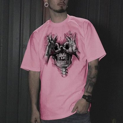 Skull with OK Pattern Graphic Casual Black Print T-shirt