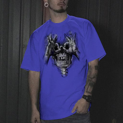 Skull with OK Pattern Graphic Casual Black Print T-shirt