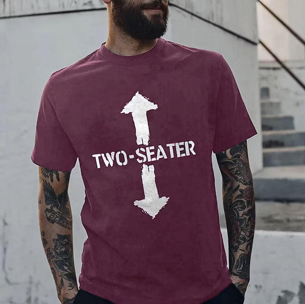 TWO-SEATER Double Arrow Simple Casual Graphic Black Print T-shirt