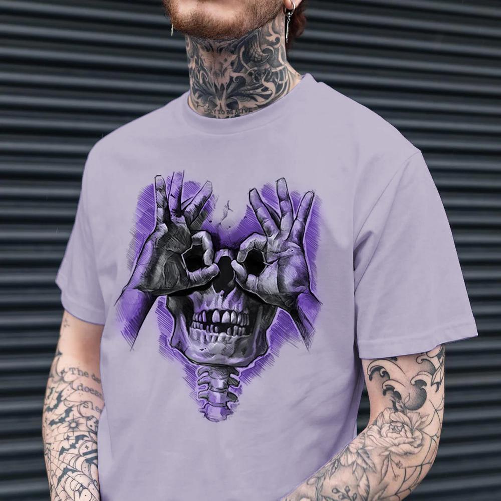 Skull with OK Pattern Graphic Casual Black Print T-shirt