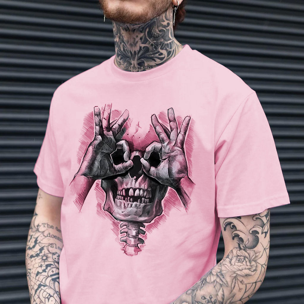Skull with OK Pattern Graphic Casual Black Print T-shirt