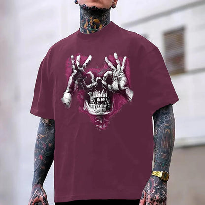 Skull with OK Pattern Graphic Casual Black Print T-shirt