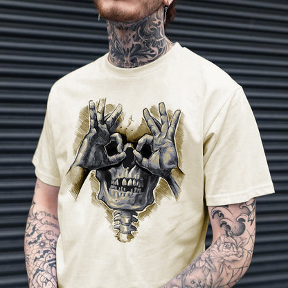 Skull with OK Pattern Graphic Casual Black Print T-shirt