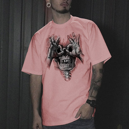Skull with OK Pattern Graphic Casual Black Print T-shirt