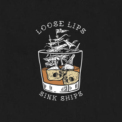 LOOSE LIPS SINK SHIPS Skulls Ship in the Water Graphic White Print T-shirt