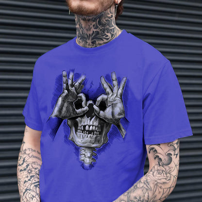 Skull with OK Pattern Graphic Casual Black Print T-shirt