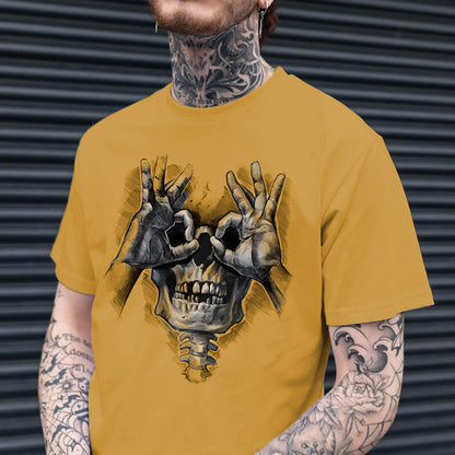 Skull with OK Pattern Graphic Casual Black Print T-shirt