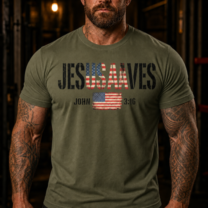 Jesus Saves John 3:16 American Flag T-Shirt