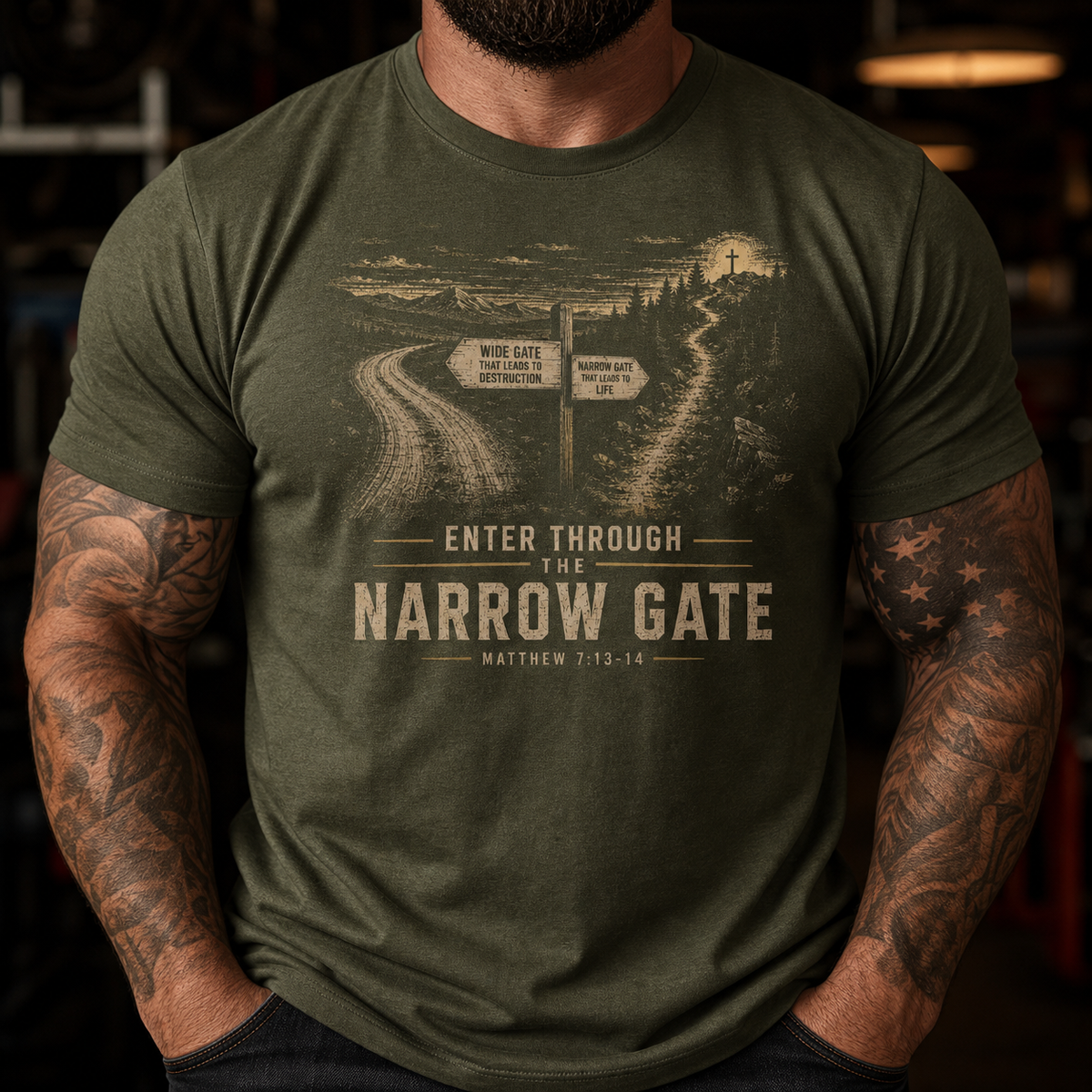 Narrow Gate Matthew 7:13–14 Christian Graphic T-Shirt