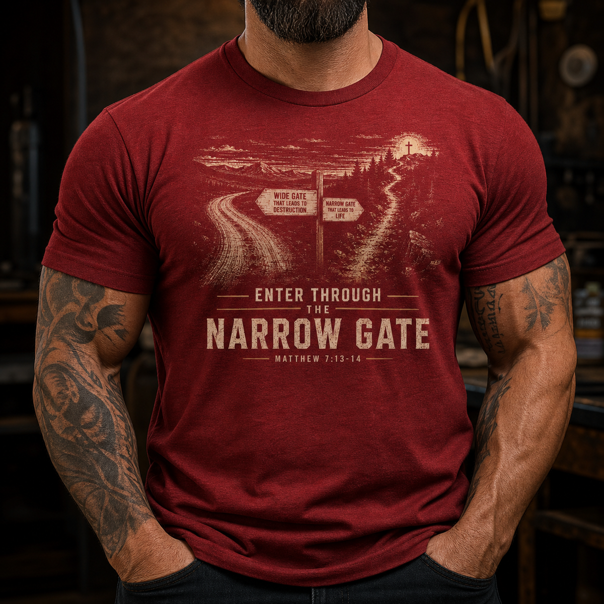 Narrow Gate Matthew 7:13–14 Christian Graphic T-Shirt