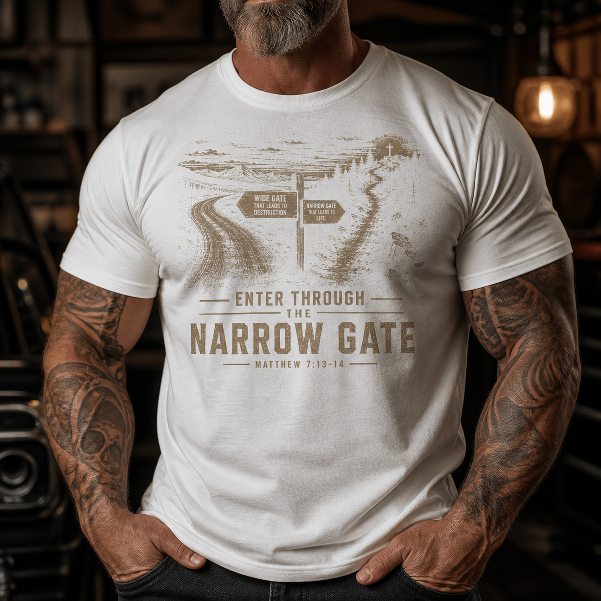 Narrow Gate Matthew 7:13–14 Christian Graphic T-Shirt