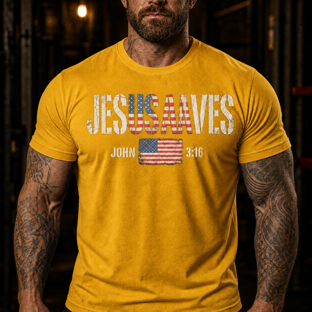 Jesus Saves John 3:16 American Flag T-Shirt