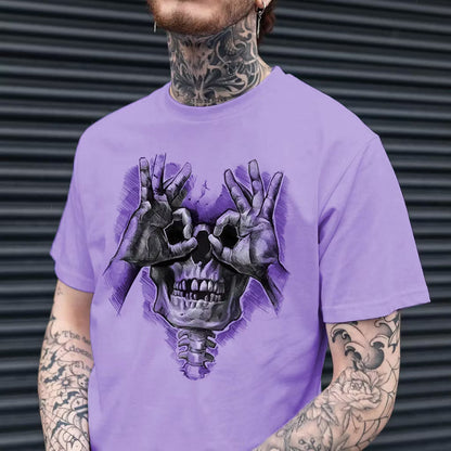 Skull with OK Pattern Graphic Casual Black Print T-shirt