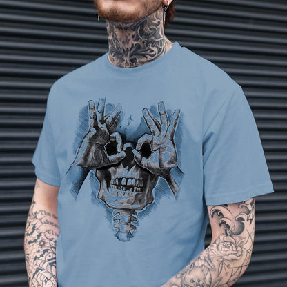 Skull with OK Pattern Graphic Casual Black Print T-shirt