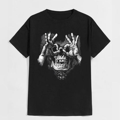 Skull with OK Pattern Graphic Casual Black Print T-shirt