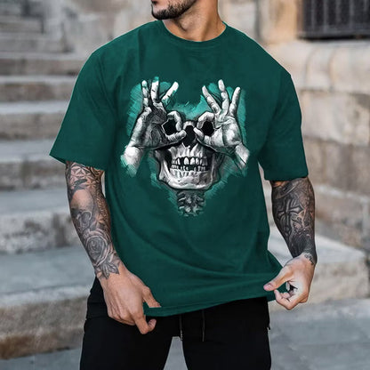 Skull with OK Pattern Graphic Casual Black Print T-shirt
