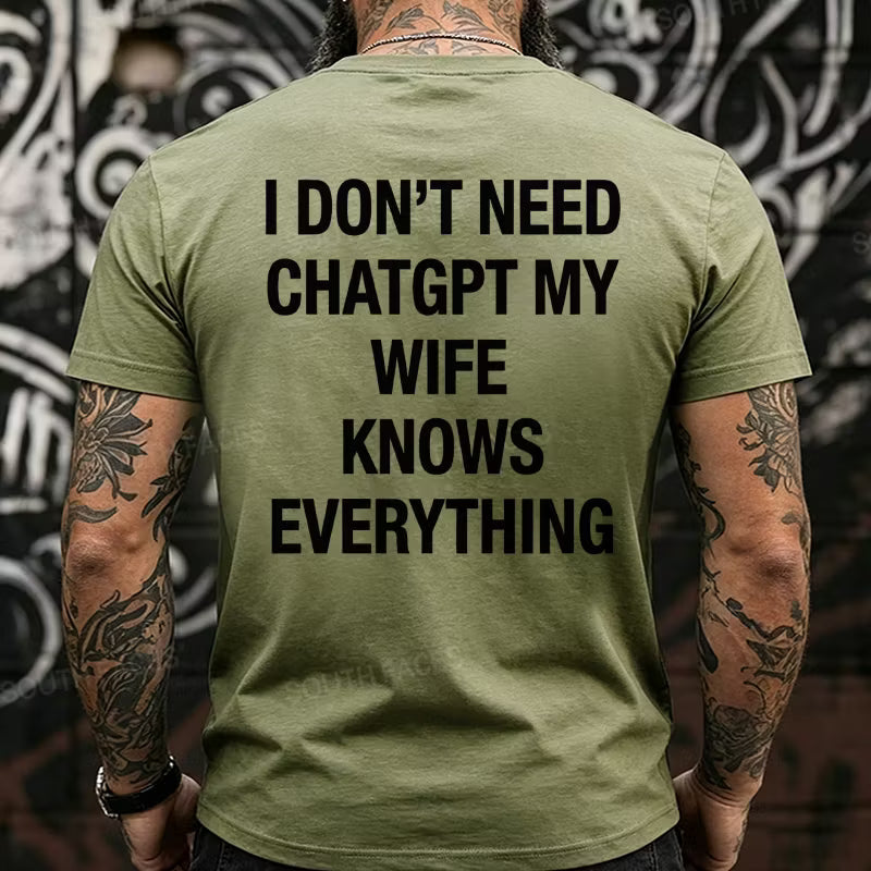 I Don't Need CHATGPT My Wife Knows Everything Back T-Shirts