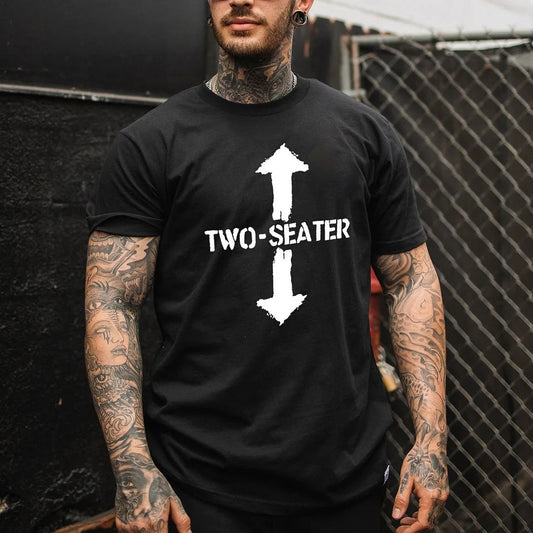 TWO-SEATER Double Arrow Simple Casual Graphic Black Print T-shirt